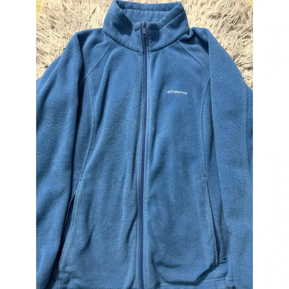 Columbia Full Zip Fleece Jacket Blue Women's Large Warm‎ Lightweight Zip-Up